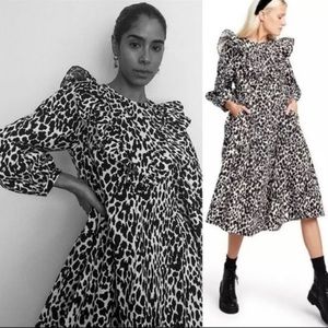 NWT Sandy Liang x Target 100% Cotton Black White Leopard Print Midi Dress Sz XL